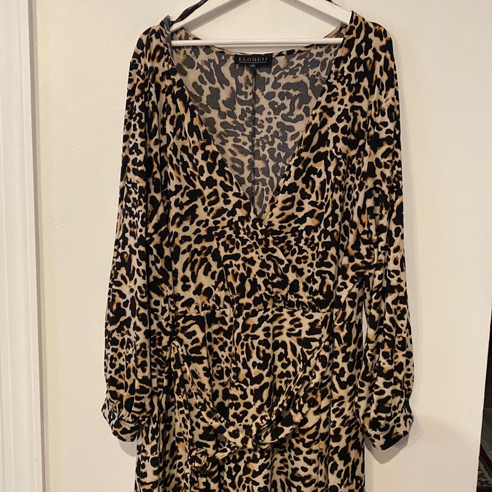 ELOQUII LEOPARD PRINT MAXI FAUX WRAP DRESS